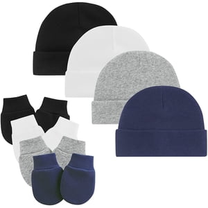 Zando Newborn Hospital Hat and Mittens Set, 4-Pack
