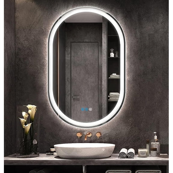 32 x 20 Inch Oval LED Bathroom Mirror with Front Lights Smart Memory 3 Color Adjustable Brightness Anti-Fog 32 Inch Oval Lighted Vanity Mirror for Bathroom Wall Horizontal Vertical Mounted