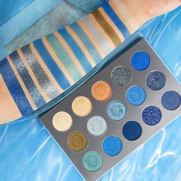 Paleta de sombras de ojos Aflano Blue, brillo mate, altamente pigmentado, resistente al agua, paleta de sombras de ojos azul espacial, paleta de sombras de ojos con brillo azul marino, plateado, para