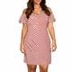 thumbnail image 2 of mfyjkho Vestido de mujer de talla grande con rayas, hombros descubiertos, manga corta y escote en V. Vestido de mujer de talla grande con rayas, hombros descubiertos, manga corta y escote en V., 2 of 6
