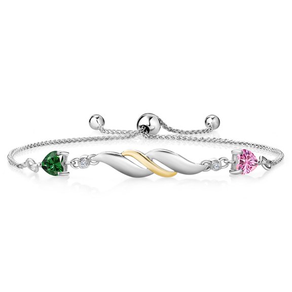 Gem Stone King 925 Silver and 10K Yellow Gold Bracelet for Women Nano Emerald Pink Moissanite (1.02 Cttw) and Lab Grown Diamond