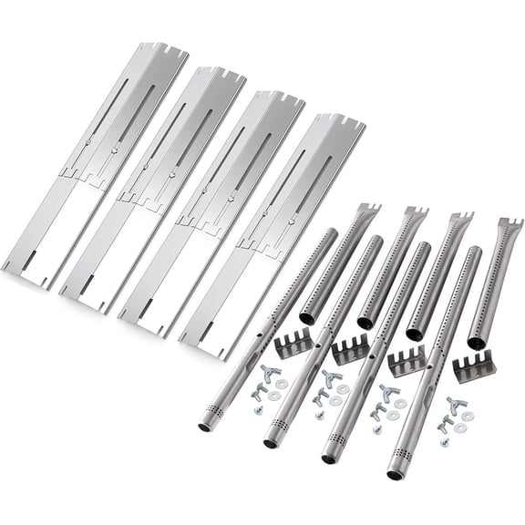 Set of Four Universal Burners and Four Heat Plates for Gas Grill Models from Brinkmann, Charmglow, Kenmore, Master Forge and other Manufactureres