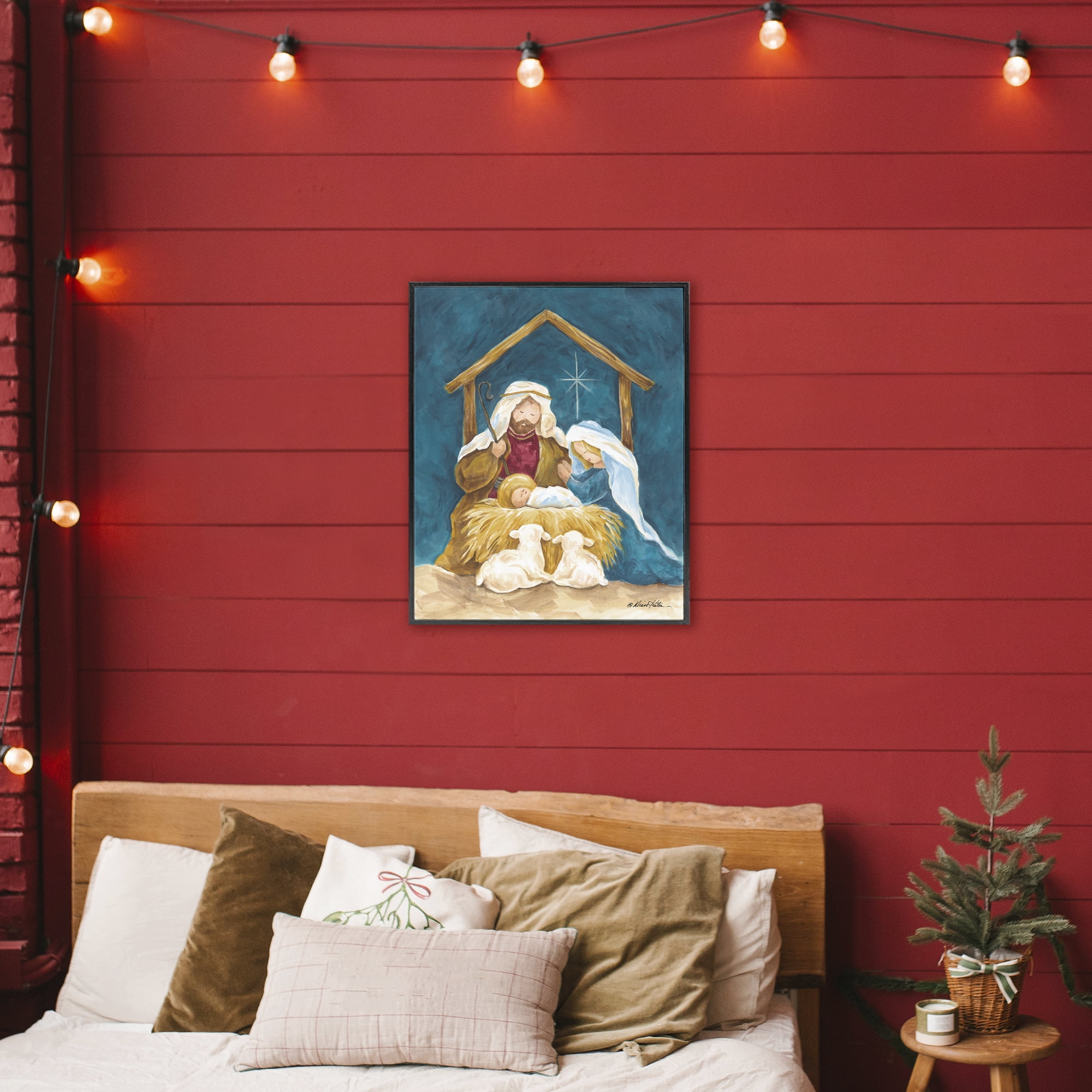 Comforting Nativity Painting Black Framed Giclee Art, design by Diane Kater