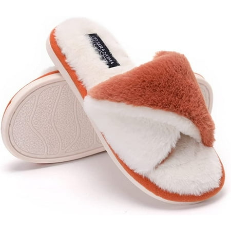 

Seranoma Jamie Womens Memory Foam Open Toe Two Tone Fluffy Bedroom Anti Slip Slipper