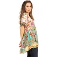 thumbnail image 3 of Sakkas Eli Women's Casual V neck Swing Ruffle Short Sleeve Top Blouse Tunic Floral - 586-White - S/M, 3 of 5