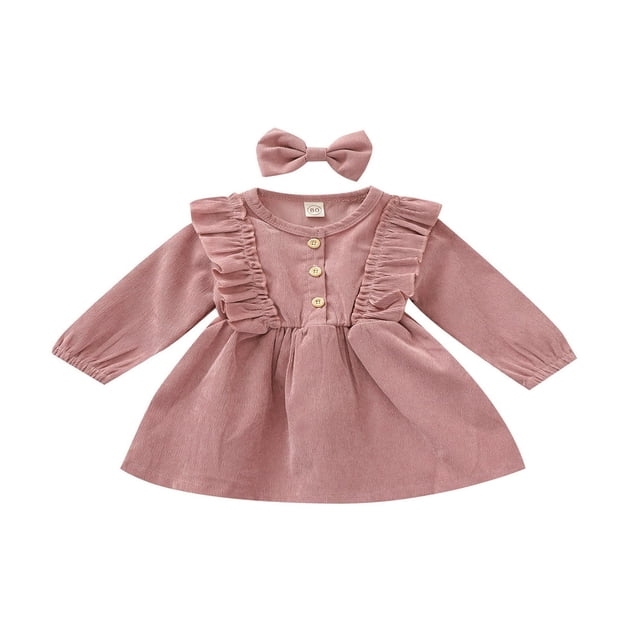 MesaSe Robe en Velours Côtelé à Volants Manches Longues Bandeau Robes Enfants Rouge Vin 6-12 Mois