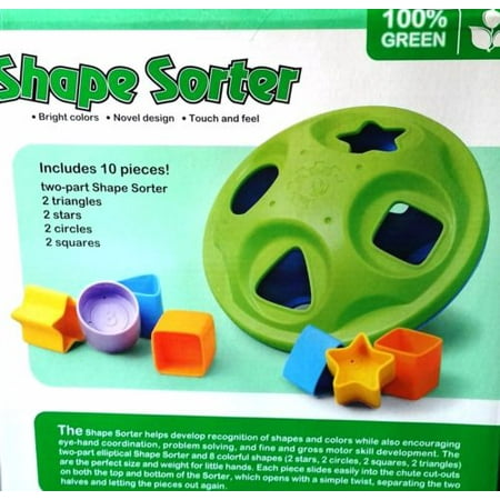 100 Piece Toy - Shape Sorter TODDLER TOY, 100% Green Toys Lightweight No Small Parts with 10 Shape Pieces
