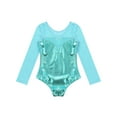 thumbnail image 4 of ZDHoor Kids Girls Long Sleeve Metallic Ballerina Leotard Sparkly Rhinestone Tulle Ballet Gymnastics Leotard Blue Green 8, 4 of 6