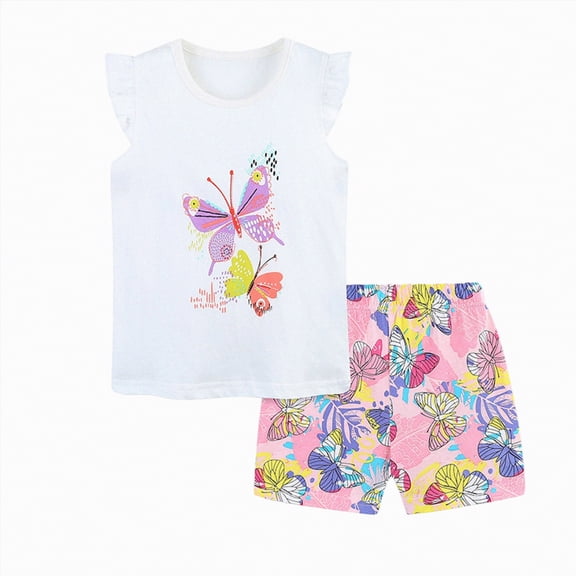 OYXSER Baby Girls Toddler 4T 5T Baby Summer Floral Tank Top Sleeveless Shirt Shorts 2Pcs Baby Girl Summer Outfits, White 6-7Y