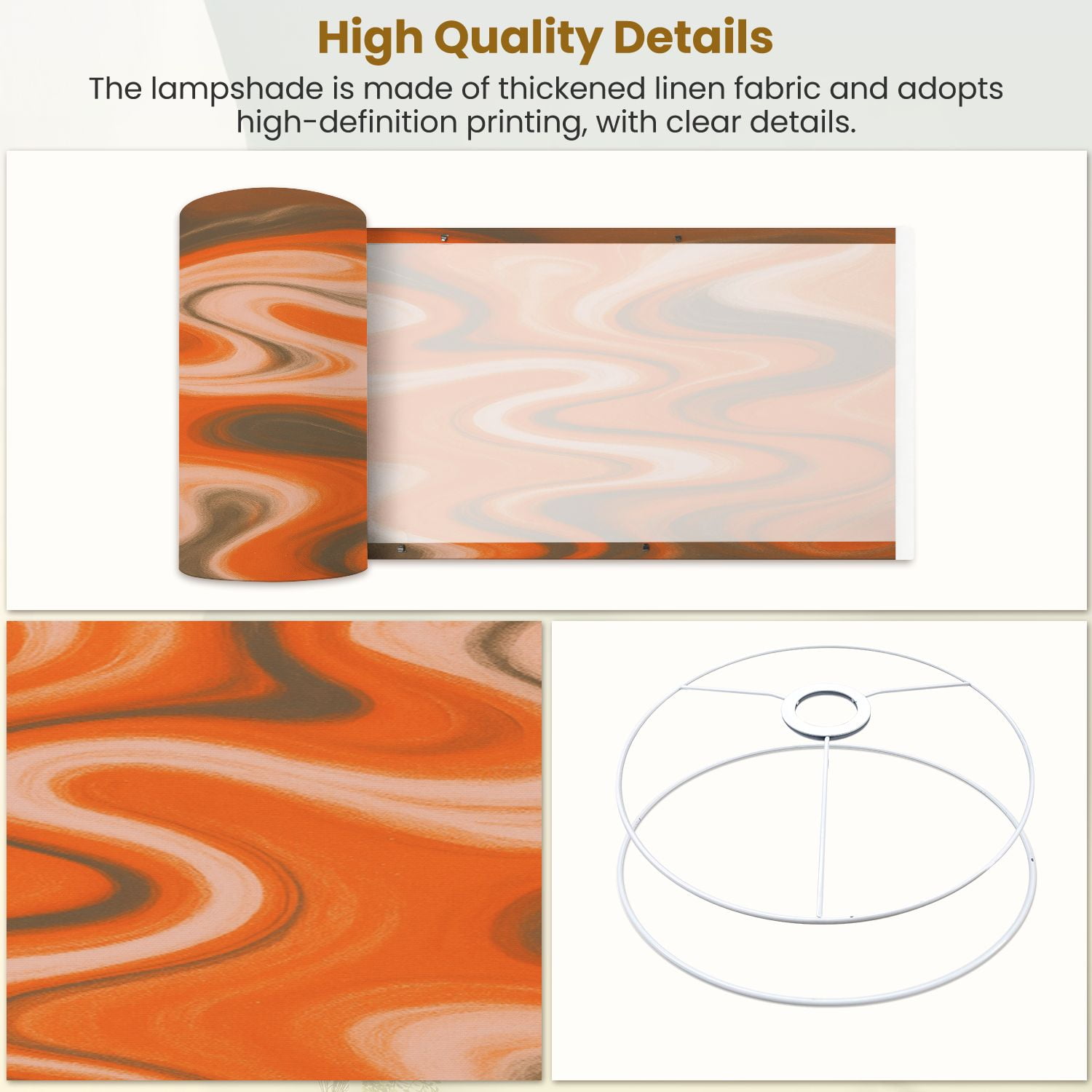 Linen Drum Lampshades This abstract features fluid swirling blend orange gray colors 13"x13"x10" Light Shade for Table Lamps Floor Lamp Shades Lampshade Replacement Assembly Required