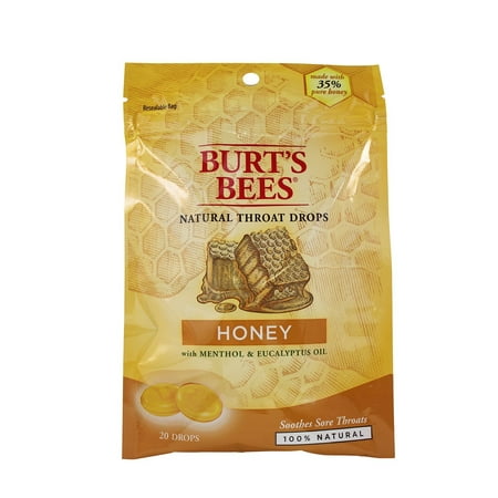 4 Pack Burt's Bees Natural Throat Drops Honey Menthol & Eucalyptus Oil 20
