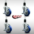 thumbnail image 2 of 4 Inch SS Blue Poly Swivel 1-1/2 Inch Expanding Stem Caster Set with Brake SCC, 2 of 2