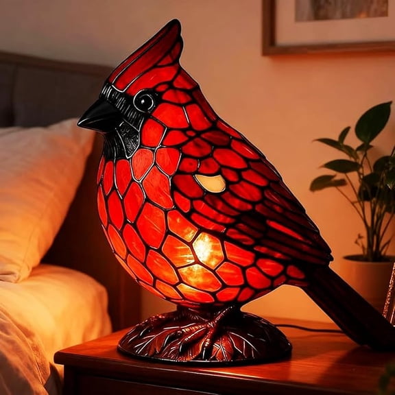 Handmade Red Cardinal Bird Resin Night Light, Decorative Tabletop Lamp with Soft Glow for Bedroom, Living Room and Home Decoration