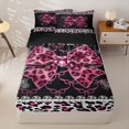 thumbnail image 2 of Homewish Leopard Print Bow Heart Zipper Twin Comforter Sets with Fitted Sheet and 2 Pillowcases for Girls, Pink Ribbon Zipper Bedding Set, Black Reversible, 4-Piece, 2 of 6