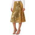 thumbnail image 4 of INSPIRE CHIC Women's Sequin Sparkly High Waist Glitter Cocktail Party Midi Skirt XS Gold, 4 of 6