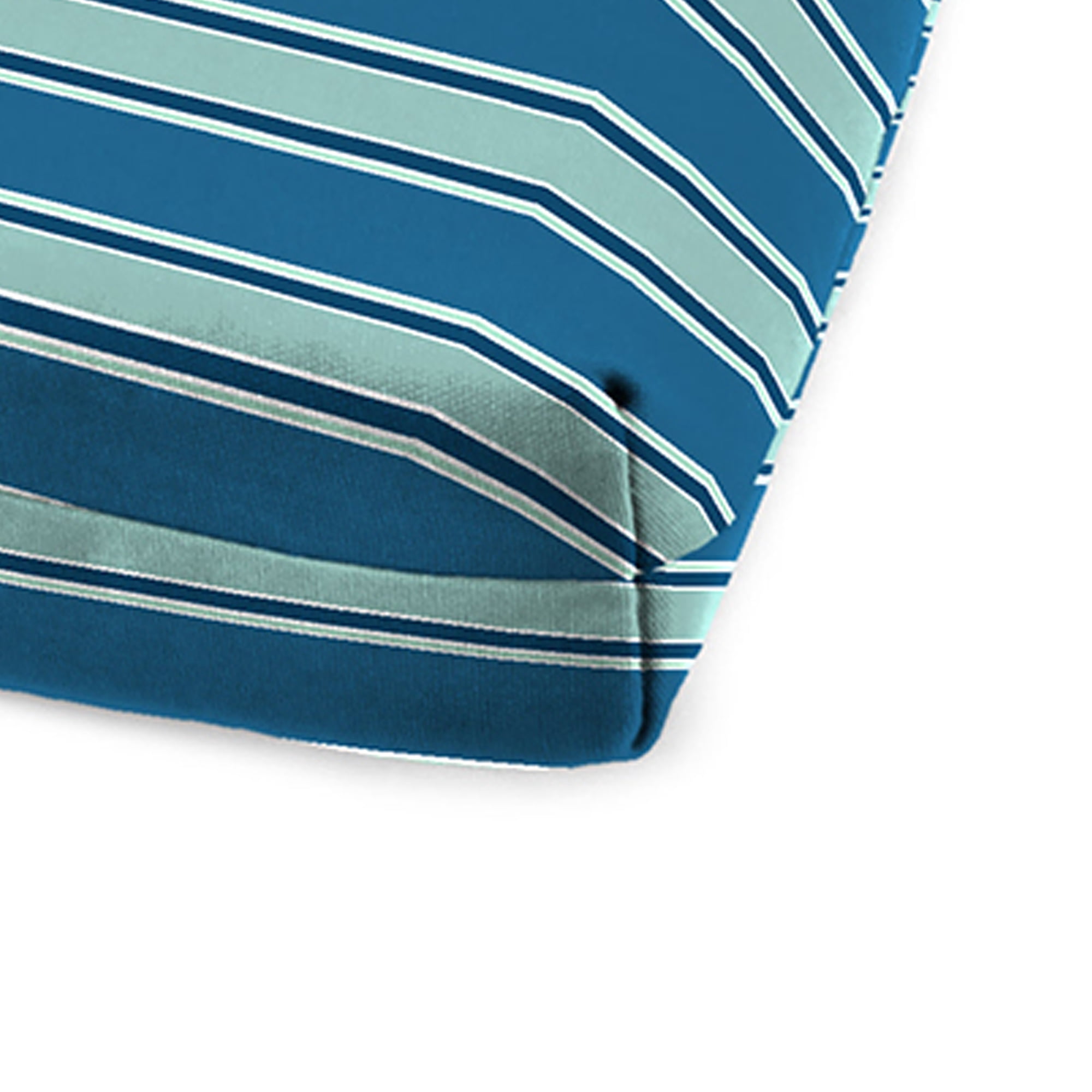 Jordan Manufacturing 72" x 22" Sanders Puff Blue and Gray Green Stripe Rectangular Outdoor Chaise Lounge Cushion with Ties and Hanger Loop