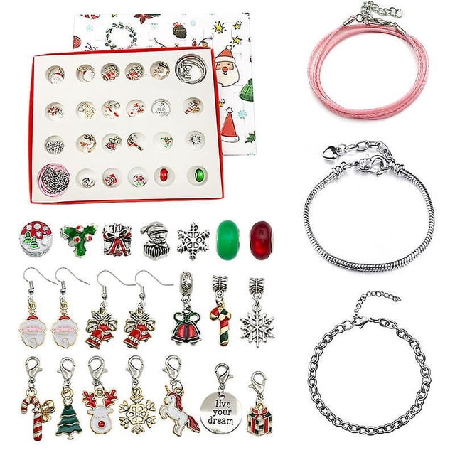 Set de 24 cajas sorpresa de Adviento con calendario de cuenta regresiva de plata, pulsera creativa, adorno, regalo de Navidad