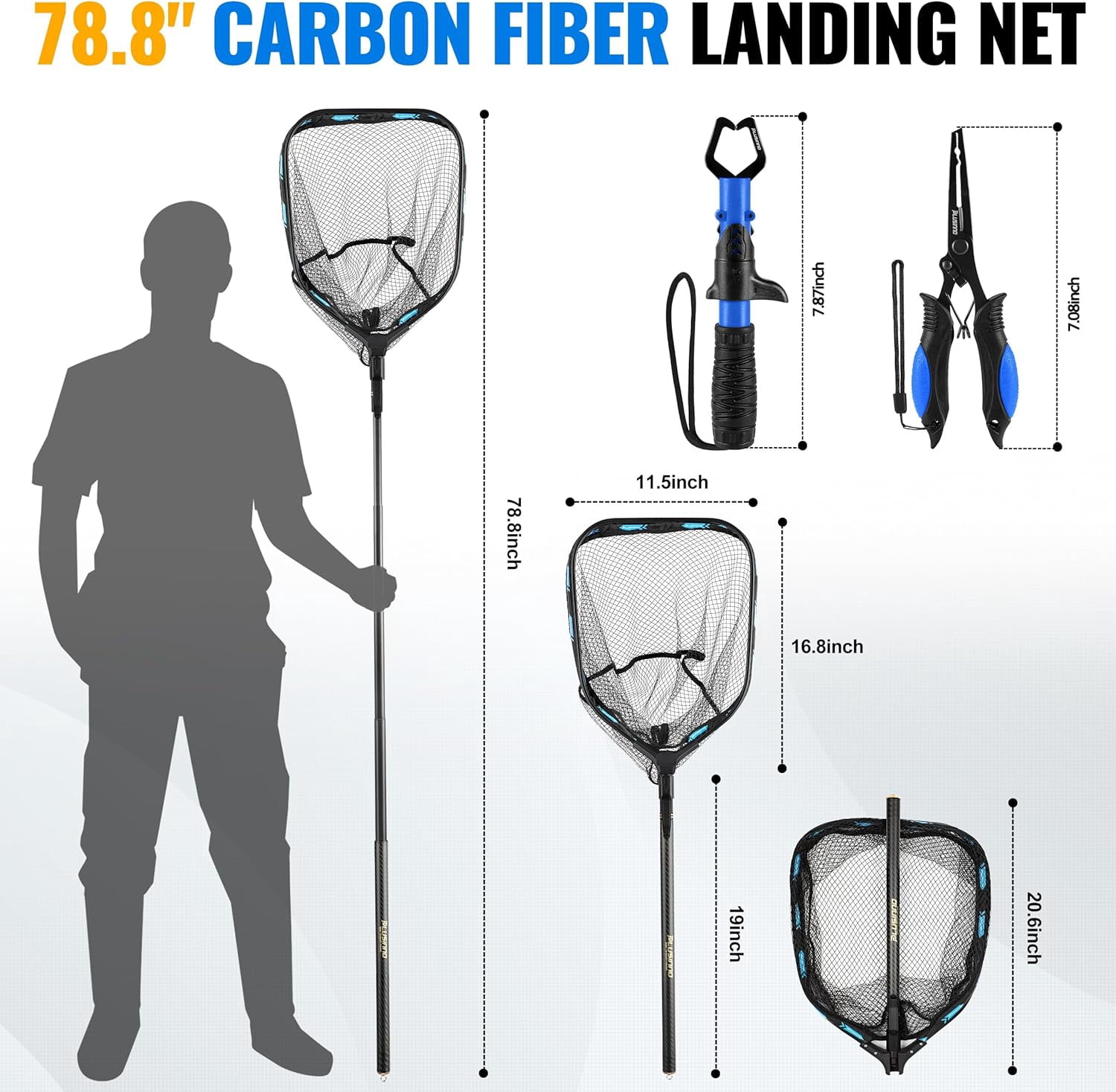 Floating Fishing Net with Telescoping Handle, Carbon Fiber Ultralight Long Fish Net, Collapsible Landing Net 6.56/7.86Ft, Fishing Gear Kayak Accessories for Bass Trout Salmon
