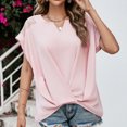thumbnail image 2 of Camiseta de manga corta para mujer, dobladillo con nudo cruzado, costura de malla en los hombros, Top informal con cuello en V de verano, 2 of 6