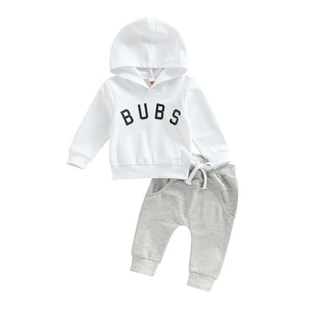 

Infant Baby Boy Clothes Set Letter Printed Long Sleeve Hooded Pullover 3M 6M 12M 18M 24M 3Y Tops + Elastic Drawstring Pants