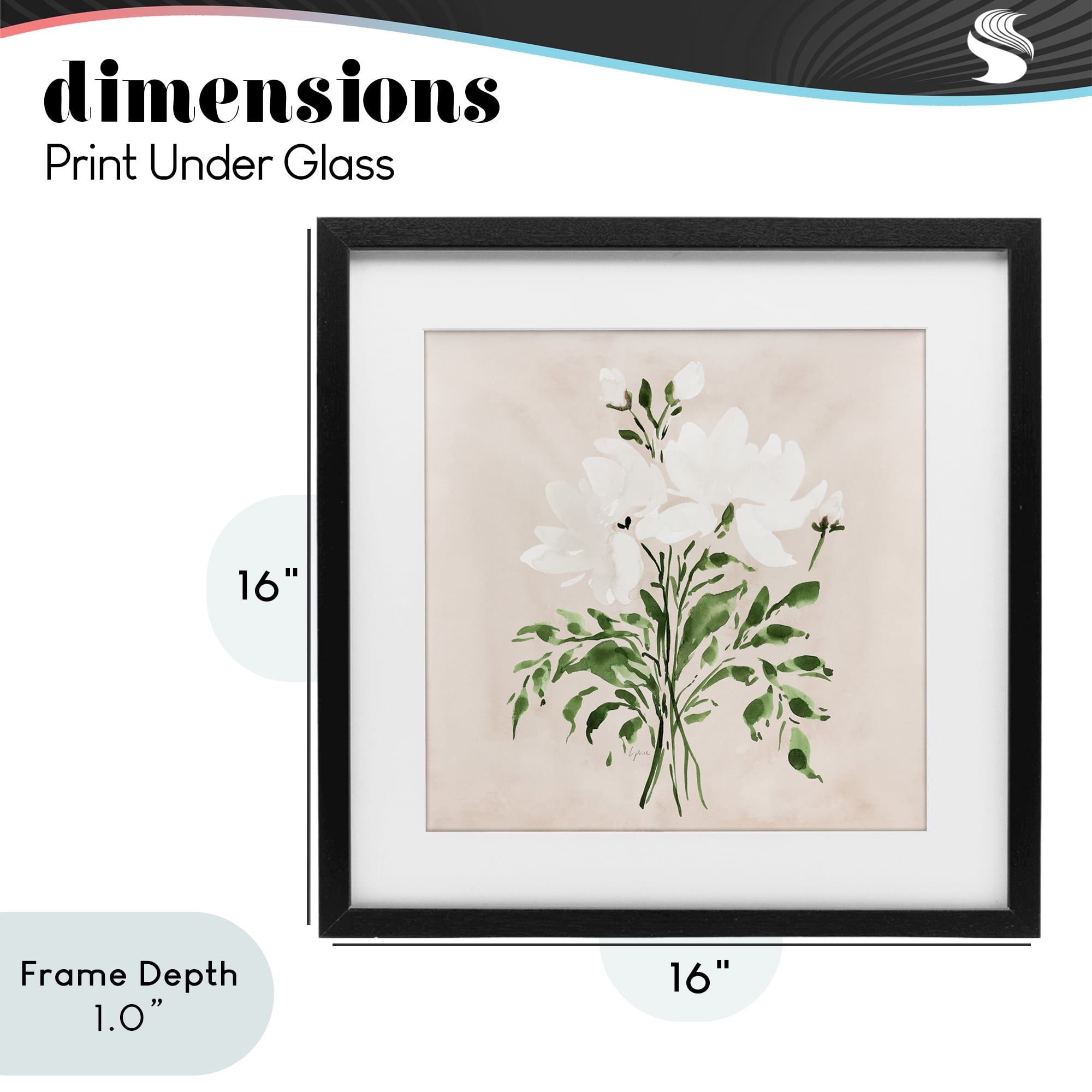 Stupell Industries White On Tan Floral Black Framed Print Under Glass, design by Lucille Price