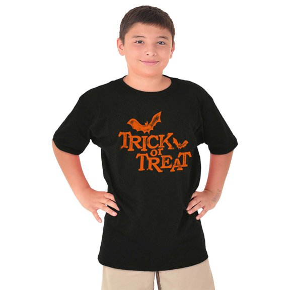 Happy Halloween Trick or Treat Bats Crewneck T Shirts Boy Girl Teen Brisco Brands L