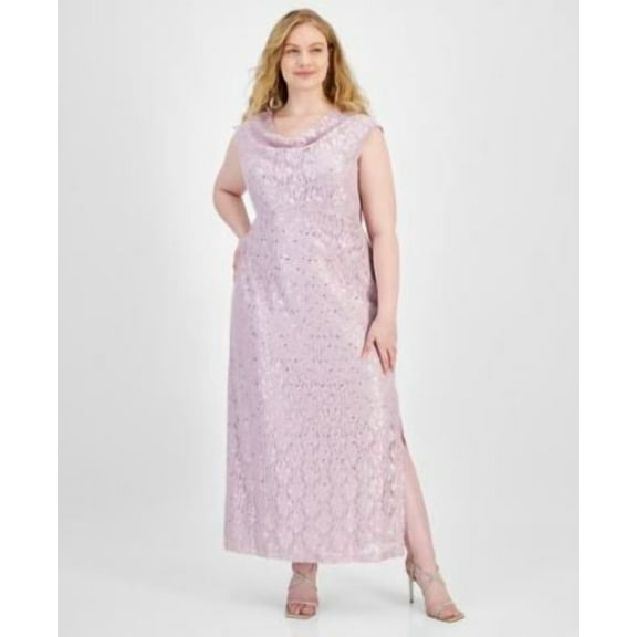 Connected Plus Size Sequined Lace Draped Pale Orchid 22W