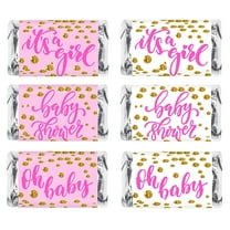 60 Pink Oh Baby Girl Baby Shower Miniatures Candy Bar Wrapper, Its a Girl Baby Shower Mini Candy Bar Stickers Decorations, White and Pink