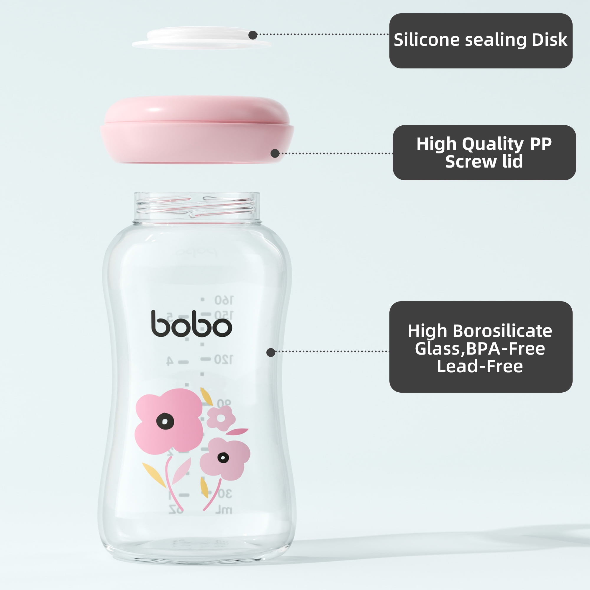 YOHKOH Glass Breastmilk Storage Containers,Wide Mouth,Reusable Milk Storage,5.4oz,4Pk,Red