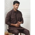 thumbnail image 5 of Punjabi Kurta Pajama Set Pathani Solid Color Indian Wear for Men (Coffee, 3XL), 5 of 8