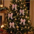 thumbnail image 4 of 12Pcs Iridescent Pink Christmas Bow Ornaments, Large Sheer Fabric Bows for Christmas Tree Wreath Garland Gift Wrap Holiday Decor, 4 of 6