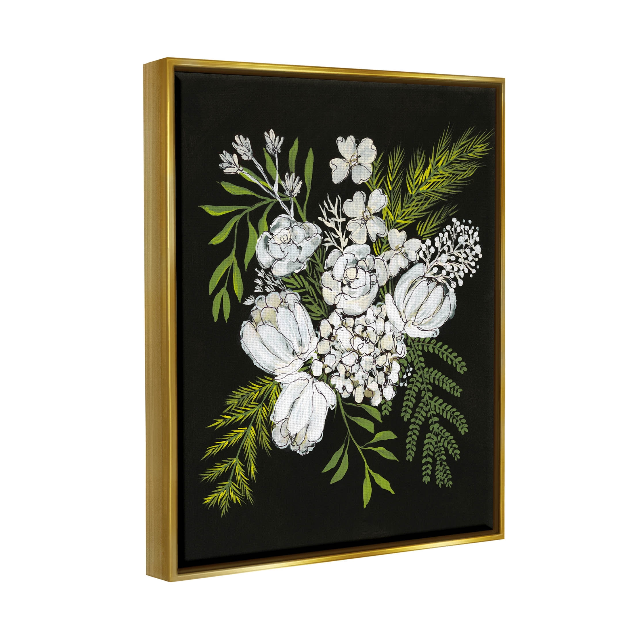 Stupell Industries Blooming White Flower Arrangement Design Graphic Art Metallic Gold Floating Framed Canvas Print Wall Art, Design by Regina Moore