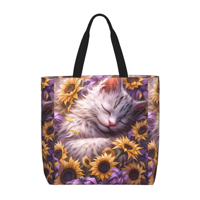 Balery Warm Sunflower Sleeping Cat Bolsa de Mano para Mujeres con Cremallera, Bolsa de Gimnasio con Compartimentos, Bolsa para Laptop, Bolsa para Trabajo