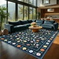 thumbnail image 2 of Hasoo 8' x 10' Area Rug for Living Room Washable Vintage Floral Non Slip Non Shedding Neutral Indoor Decor Carpet, Dark Blue, 2 of 6