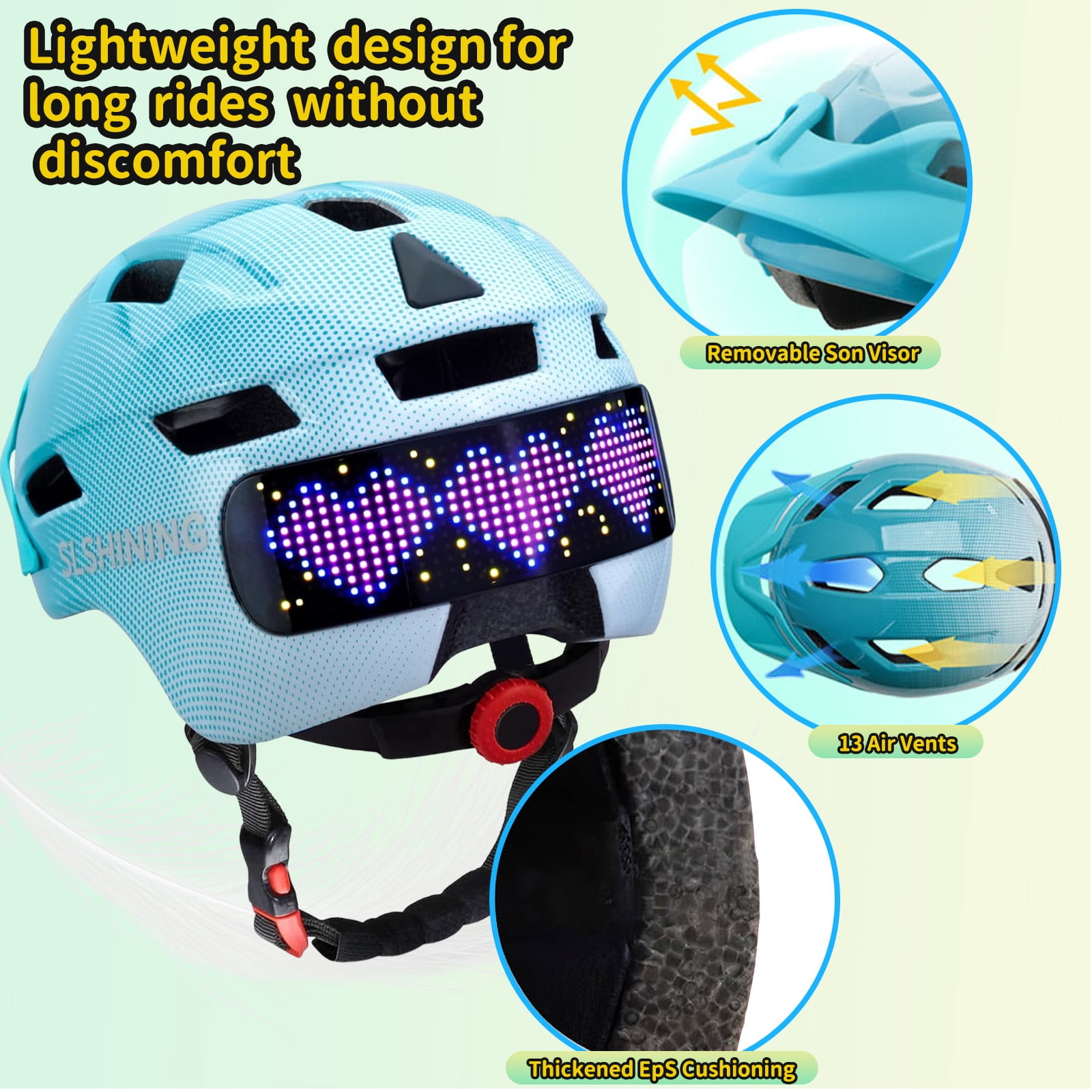 Kids Helmet, Bike Helmets with Upgrade LED Display, 64 Patterns, Turning & Stop Signals Light, Helmet for Kids 3-14,Multi-Sport Helmet for Bicycle, Skateboard, Scooter for Girls, Boys