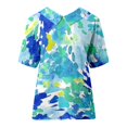 thumbnail image 4 of TSADFHJI T-Shirts Grande Taille pour Femmes, Mode Rétro Colorée, Col Rabattu, Manches Courtes, Bleu, 4 of 5