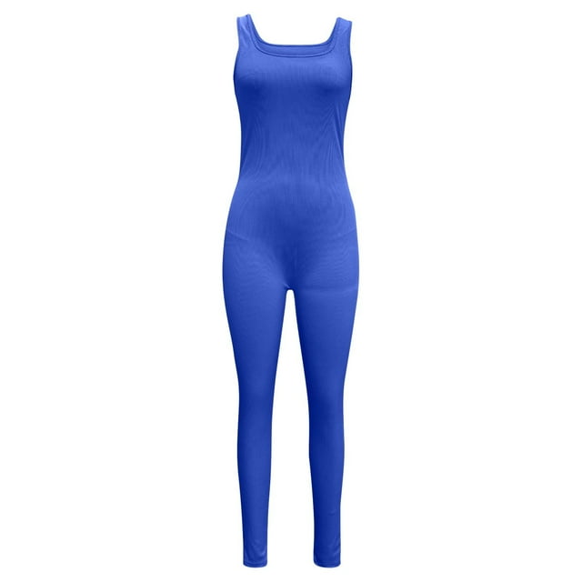 Women's Yoga Ribbed Jumpsuits Square Neck Tank Tops Rompers Sleeveless Exercise Gym Workout Jumpsuits Bodysuit