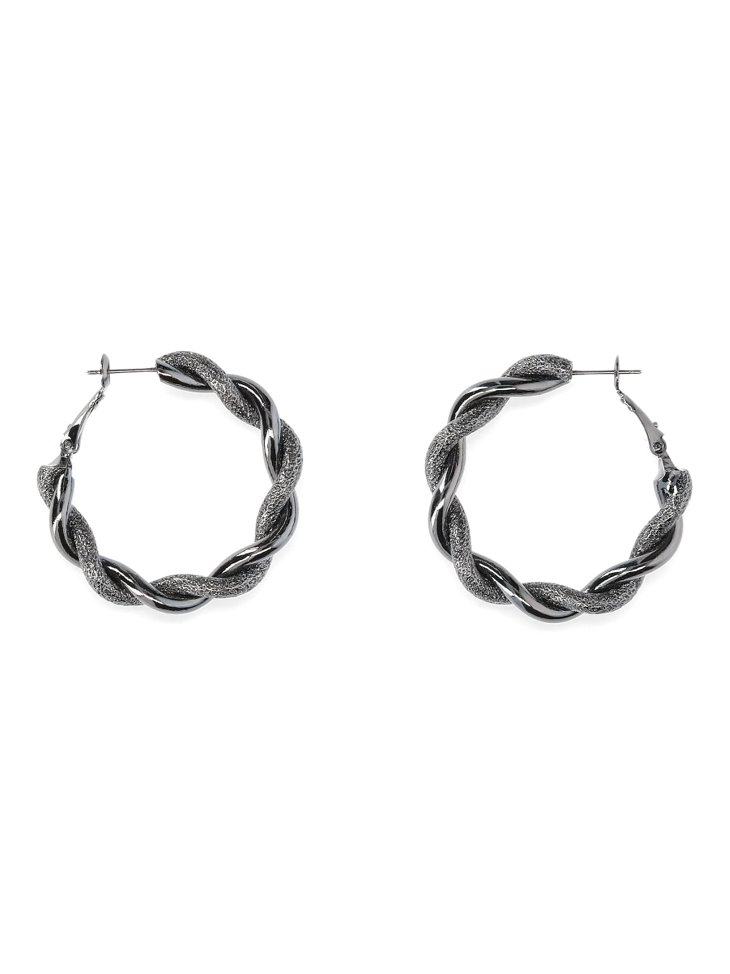 Madden NYC Women's Fashion Black Textured Twist Medium Hoop Earrings
