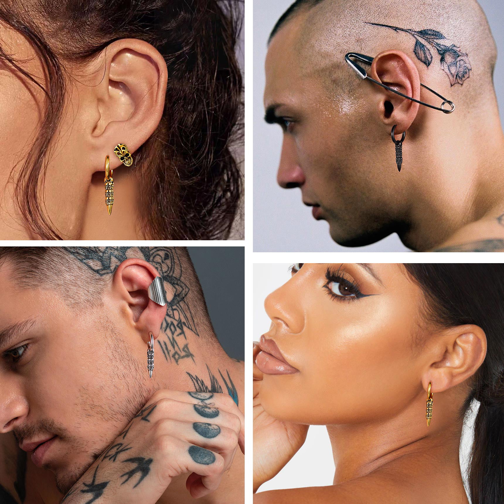 Non-Piercing Clip On Fake Mens Boy Ear Stud Cuff Hoop Earrings Stainless  Steel | eBay