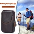 thumbnail image 4 of 5pcs Men Cowhide Leather Phone Belt Bags Solid Color Zipper Fanny Pack, 4 of 10
