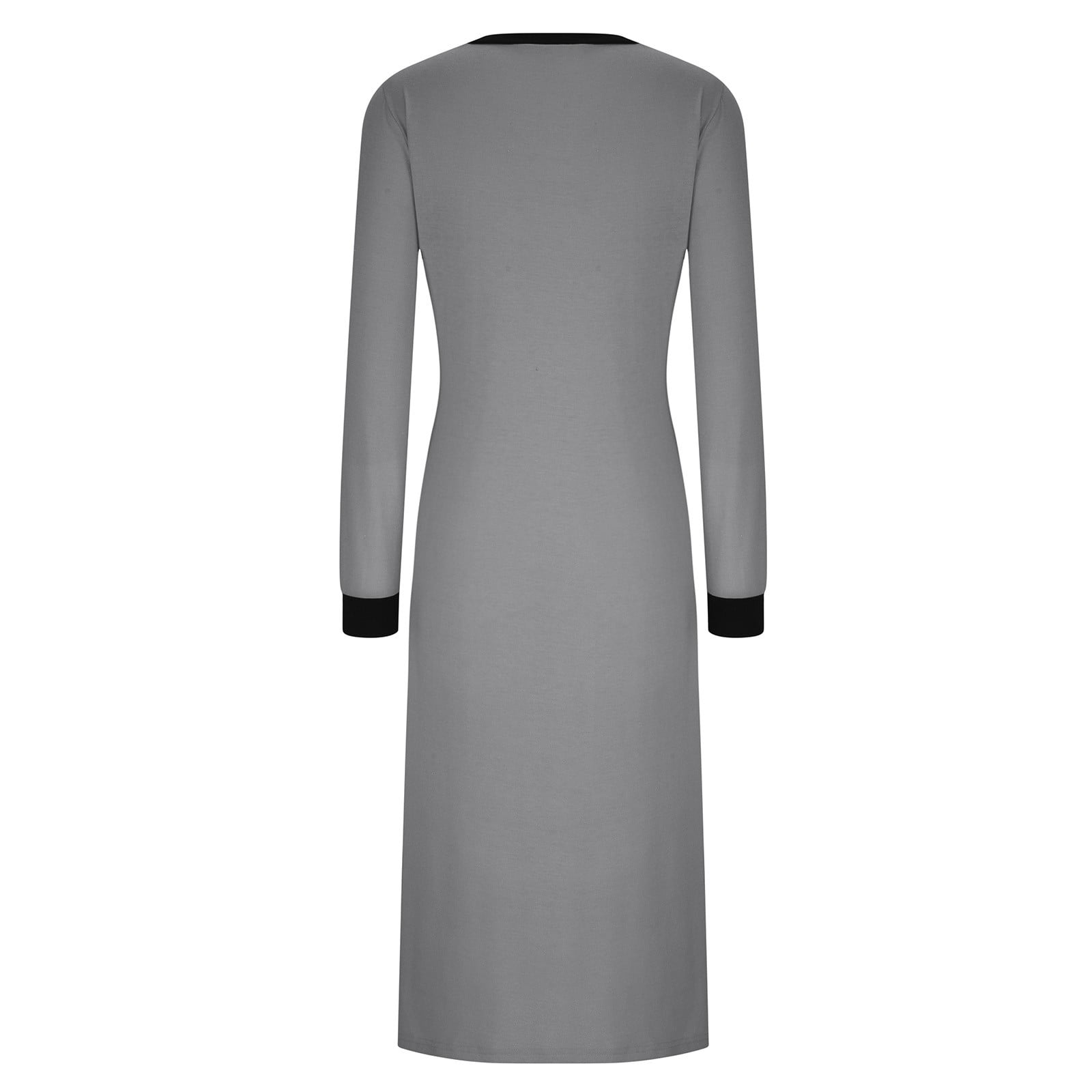 BiZtdJrK Women's Nightshirt Long Sleeve Nightgown Solid Casual V Neck Sleepwear Full Length Pajama Dress with Pockets Soft Loungewear Gray S