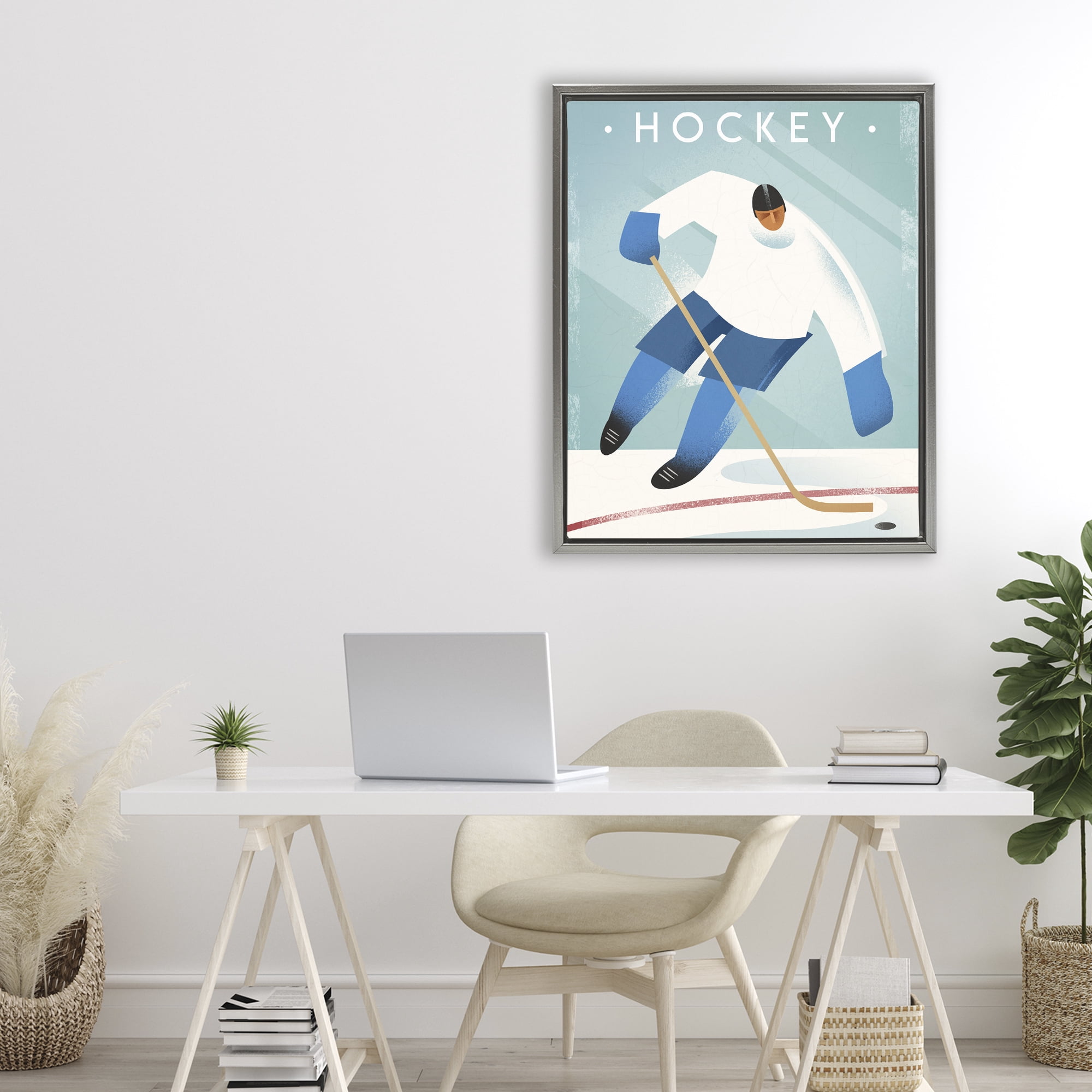 Stupell Industries Vintage Hockey Player Gray Framed Floater Canvas Wall Art, design by Martin Wickstrom