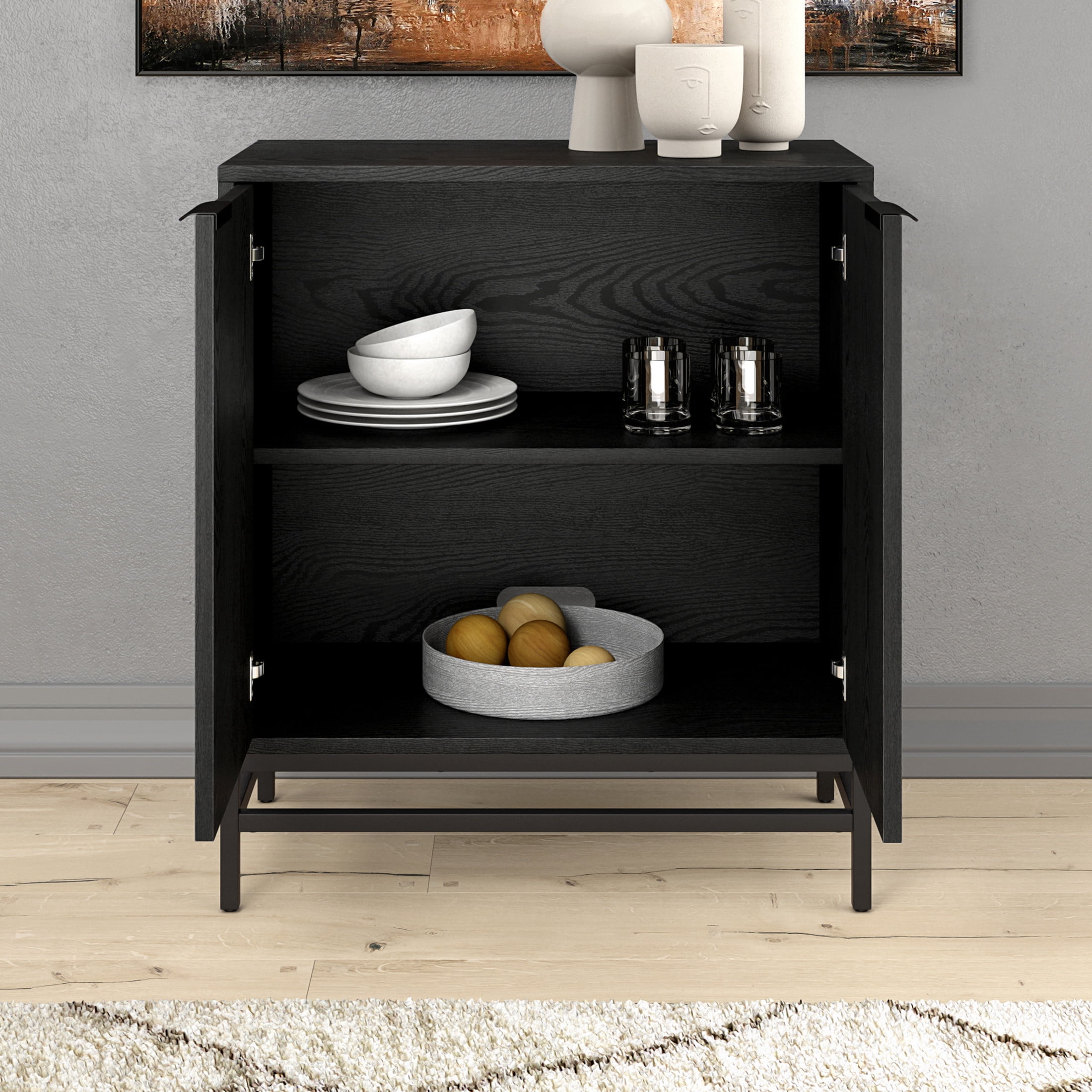 Evelyn&Zoe Modern/Contemporary 28" Wide Black Grain Accent Cabinet