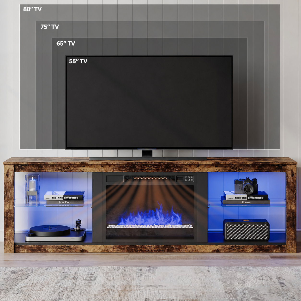 Bestier 70" Fireplace TV Stand with LED Lights, Rustic Brown photo 6