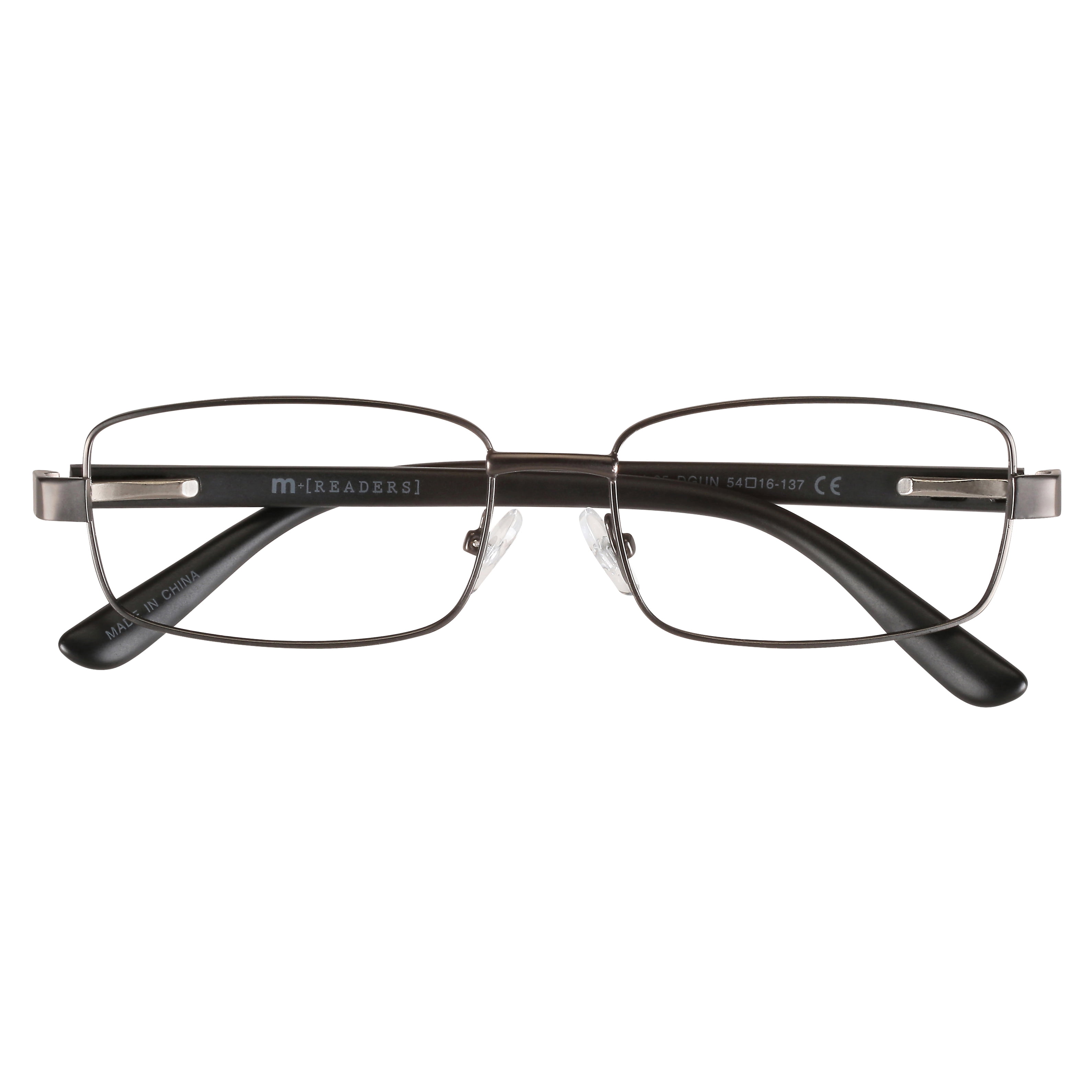 (2 pack) M+ Mens Rectangular Metal Reading Glasses Dgun 2.00 Reed in Gunmetal with Matte Black Temples