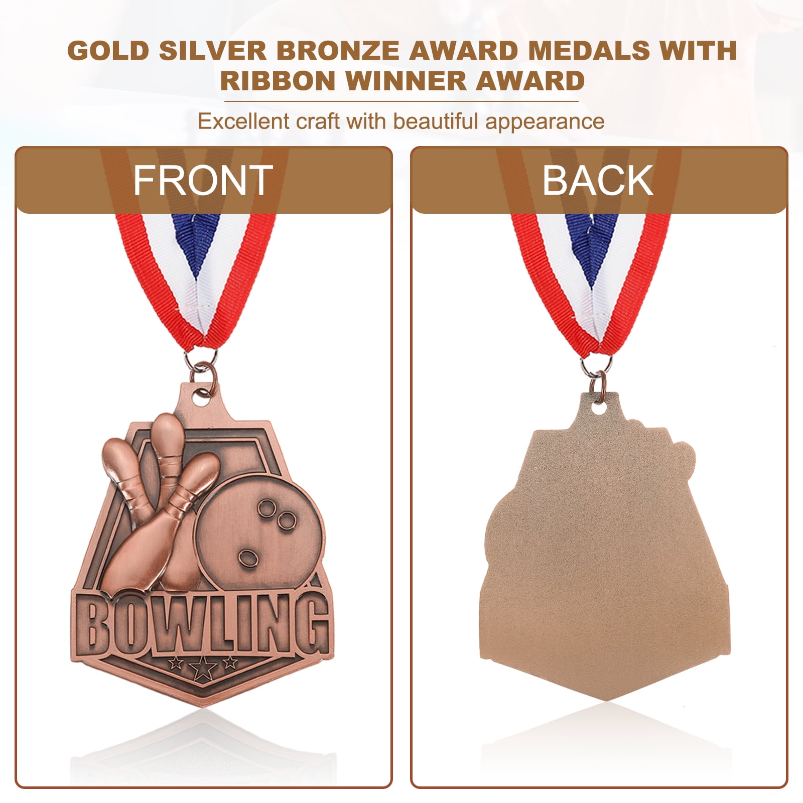 Uxcell Bowling Games Embossing Award Medals with Ribbons, Winner Medals Prizes for Competitions Sports Party Red