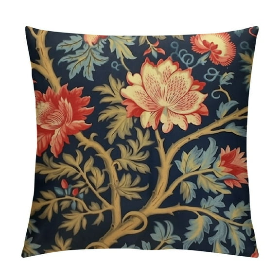 Creowell Navy Blue Floral Botanical Pillowcase Burgundy Gold Olive Pillow Covers Square Cushion Cover Farmhouse Throw Pillow Covers Farmhouse Decorative for Sofa Couch Patio Bedroom Car
