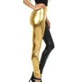 thumbnail image 2 of Sakkas Shiny Liquid Metallic High Waist Stretch Leggings - Made in USA - Black / Gold - S, 2 of 6