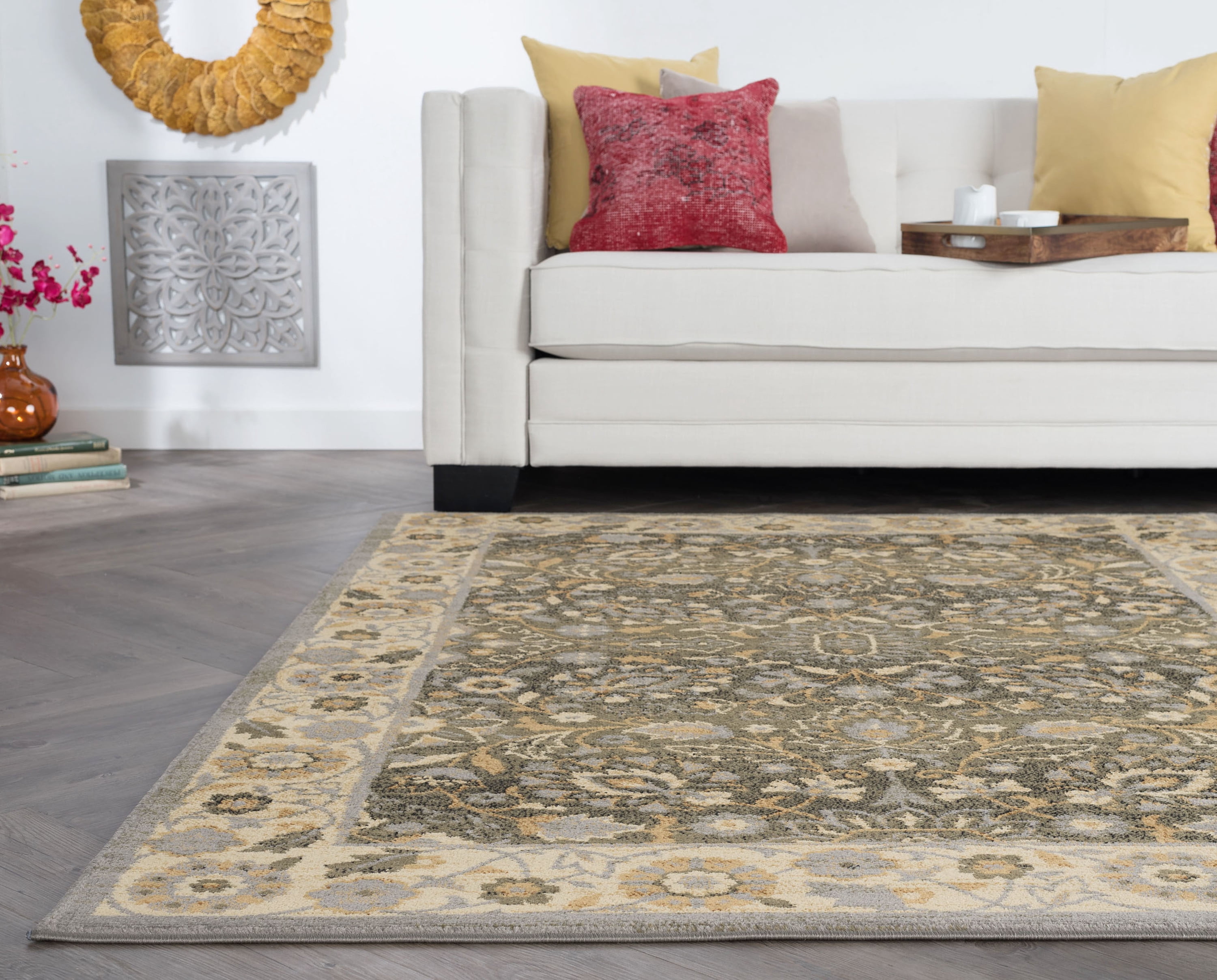 Traditional 5x7 Area Rug (5' x 7') Oriental Blue, Gold Living Room Easy to Clean