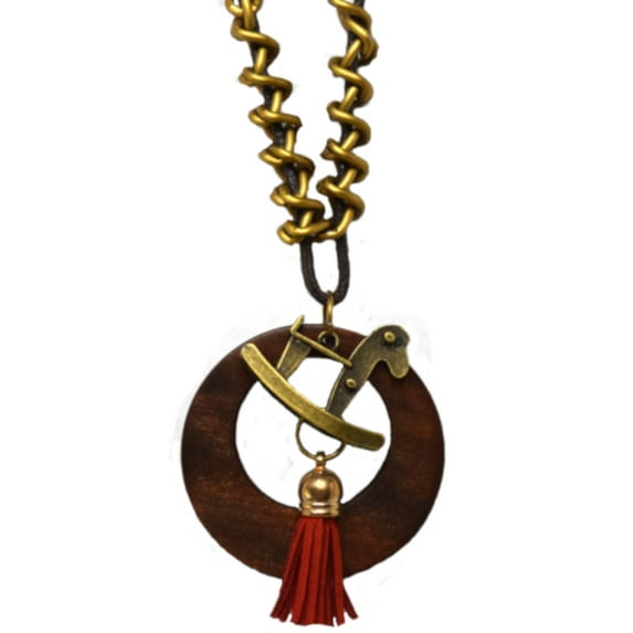 Hand Made Rocking Chair Pony Pendant Leather Wood Necklace Jewelry, J-462-4
